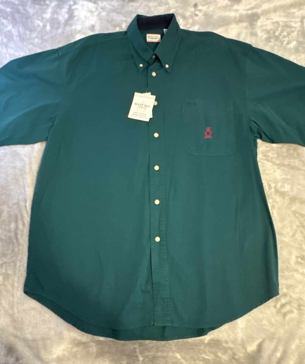 Vintage Bugle Boy Mens XL Button Down Shirt Green NWT NOS Made USA Pocket
